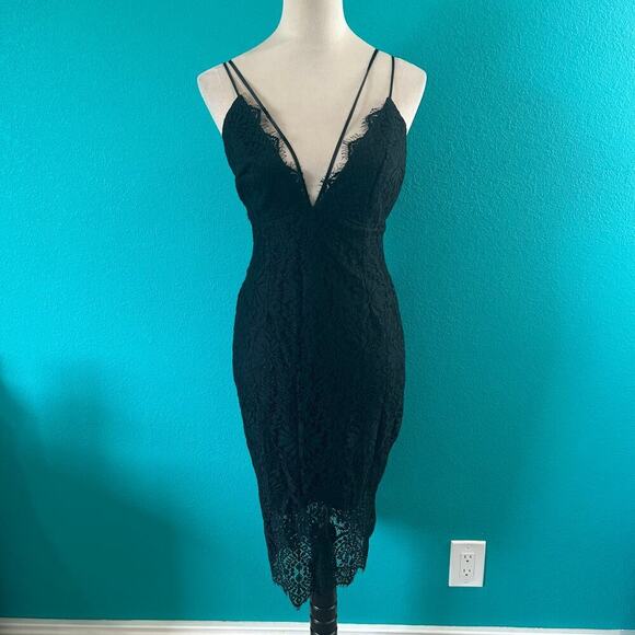 Bardot Black Lace V-Neck Bodycon Lace Dress Strappy Cocktail Party Size 4/XS - Picture 3 of 7
